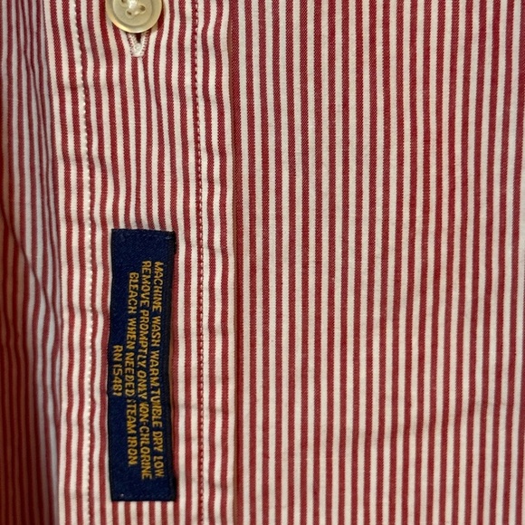 Vintage 1990s Tommy Hilfiger (16.5 x 33) Red Striped Men's Button Down Shirt - Picture 2 of 5